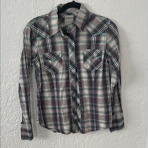 Roper Plaid Shirt - Gray and Teal